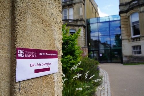 Directional sign pointing the way to the Bristol Applied Economics Meetings